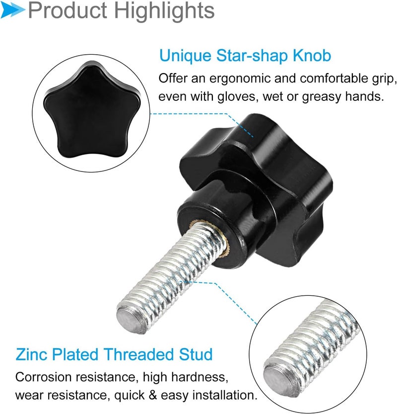 CoCud Star Clamping Knobs, M10 x 40mm Male Thread 48mm Head, Plastic Thumb Screw Grip Hand Knobs Threaded Bolt Black - (Applications: for Lathe Machinery), 2-Pieces - Image 4